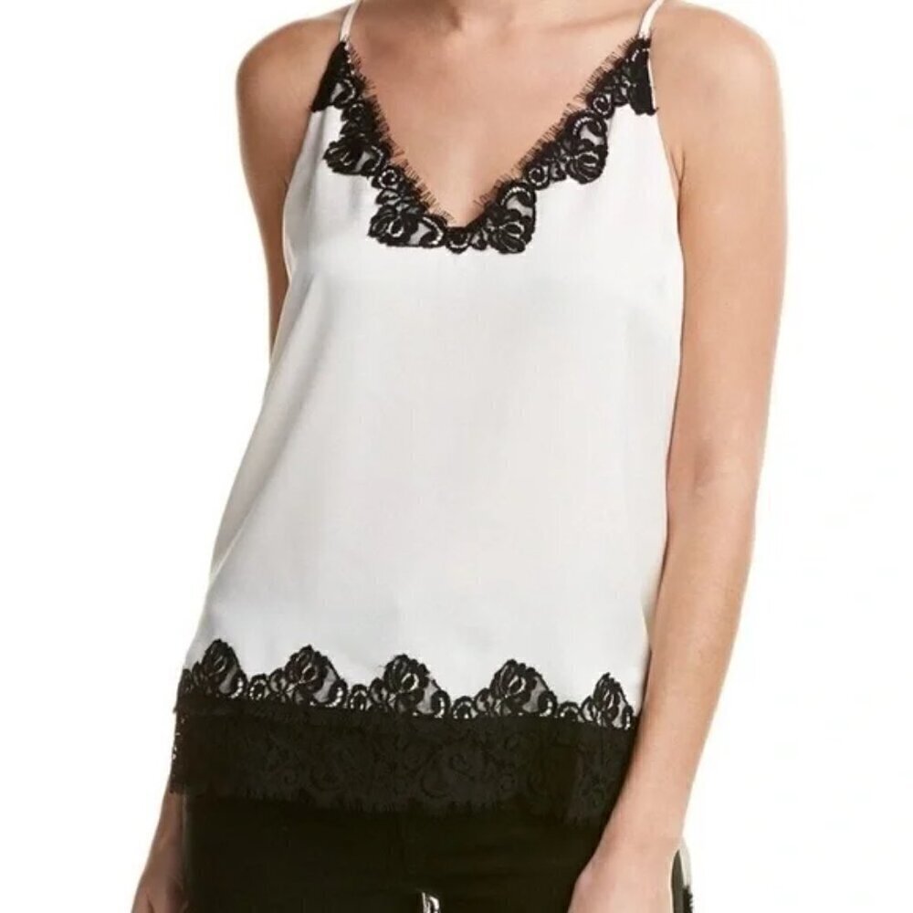 BCBGMaxAzria White and Black Lace-Trim Camisole